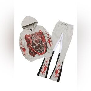 NWT Rockstar Original Men Torrez Heather Grey/red hoodie/ Stacked Track Set